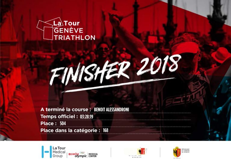 Certificat finisher la tour Genève Triathlon 2018